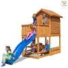 Image de Aire De Jeux Myhouse Free Time Beach Avec Double Plateforme, Cabane, Table Pique Nique, Bac À Sable, Toboggan Bleu & Accessoires De Jeux - Kit Sécurité Ancrage - Fungoo