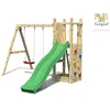 Image de Aire De Jeux Funny 3 Avec Échelle, Bac À Sable, Toboggan Vert, Mur D'Escalade Et Balançoire 2 Sièges - Kit Sécurité Ancrage - Fungoo