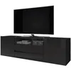 Image de Selsey   Meuble Tv Noir Mat Et Brillant 137 Cm   4 Compartiments Fermés   2 Niches Ouvertes   Panneaux Mélaminés Avec Bordure Abs