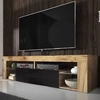 Image de Selsey Armoire TV BIANKO - Buffet TV aspect bois chêne Lancaster avec abattant en noir brillant Debout 140cm