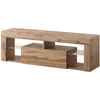 Image de Selsey   Meuble Tv 140 Cm Avec Éclairage Led   Structure En Panneau Laminé   Compartiment Fermé Et 4 Niches Ouvertes   Chêne Lancelot