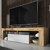 Image de Selsey Armoire TV BIANKO Buffet TV aspect bois chêne Lancaster avec abattant blanc brillant avec éclairage LED Debout 140cm