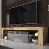 Image de Selsey Armoire TV BIANKO Buffet TV en imitation bois chêne Lancaster avec abattant gris brillant avec éclairage LED Debout 140cm