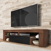 Image de Selsey Armoire TV BIANKO Buffet TV aspect bois noyer Caravaggio avec abattant en noir brillant Debout 140cm