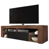 Image de Selsey   Meuble Tv Bianko 140 Cm   Noyer Mat Et Noir Brillant   4 Niches Ouvertes Avec Tablettes En Verre   1 Compartiment Fermé