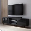 Image de Buffet TV Lefyr en noir avec façades brillantes et éclairage LED, 140 cm