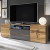 Image de Selsey TV-Lowboard BROS - Table TV en chêne Wotan / gris brillant avec éclairage LED, largeur 137 cm