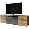 Image de Selsey   Meuble Tv Avec Éclairage Led   Chêne Wotan Et Gris Brillant   137 Cm   4 Compartiments Fermés Et 2 Niches Ouvertes   Design Contemporain