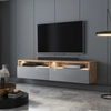 Image de Selsey Armoire TV REDNAW - Buffet TV moderne en chêne Wotan mat / gris brillant avec LED, vertical / suspendu, largeur 140 cm
