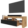 Image de Selsey Meuble TV Asten Élément TV au design asymétrique - largeur 172 cm - Chêne Wotan / Noir avec LED
