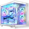 Image de Boîtier PC MODECOM Volcano Panorama Apex ARGB 7F, blanc, tour de taille moyenne, 7 ventilateurs ARGB, design panoramique, verre trempé, compatible ATX et GPU, boîtier PC