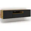 Image de Meuble TV bas Aura 150 cm Suspendu ou posé au sol Meuble bas universel Meuble TV Meuble TV Sideboard Table hi-fi Meuble suspendu Chêne Artisan et noir mat sans LED