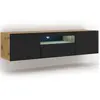 Image de Meuble TV bas Aura 150 cm, à suspendre ou à poser, meuble universel, meuble TV, buffet, meuble hi-fi, meuble suspendu, chêne Artisan et noir mat avec LED