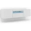 Image de Meuble TV bas Aura 150 cm Suspendu ou posé au sol Meuble bas universel Meuble TV Buffet Table hi-fi Suspendu Blanc mat avec LED