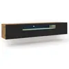 Image de Lowboard TV Armoire Aura 200 cm Suspendue ou debout universelle Armoire basse TV Board Sideboard HiFi Table Armoire suspendue (Chêne Artisan / noir mat avec LED)