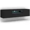 Image de Armoire TV Aura 150 cm Tapis noir avec LED Suspendu ou debout Lowboard universel Armoire basse Armoire TV Board Sideboard HiFi-Table Armoire suspendue