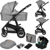 Image de Lionelo Bianka 3in1 Poussette, siège auto, pliable, système de voyage Dossier réglable à 360o Sellerie de roues, canopy XXL-Gris