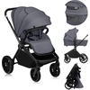 Image de Poussette combinée Lionelo Mika Plus 2en1 jusqu'à 38 mois (22kg), capote XXL avec UPF50+, réglage de la poignée parentale en 3 positions - Grey Stone