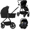 Image de Lionelo poussette combinée Meril 3en1 nacelle jusqu'à 9 kg, siège auto jusqu'à 13 kg, 0-48 mois jusqu'à 22 kg, roues tout terrain 360°, suspension intégrale - Black