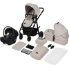 Image de Lionelo Amber Plus - Poussette combinée 3 en 1 - Set sportif, siège, nacelle fixe, siège auto, sac, moustiquaire, habillage pluie - Beige Sand