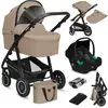 Image de Lionelo Bianka 3in1 Poussette, Porte-auto, Siège Auto, Pliable, Travel System Dossier réglable 360o Roues Rembourrage, Capote XXL-Beige