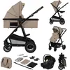 Image de Lionelo Amber - Poussette combinée 3 en 1 - Set sportif, siège, nacelle fixe, siège auto, sac, moustiquaire, habillage pluie - Beige Sand