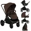 Image de Poussette combinée Lionelo Mika Plus 3en1 jusqu'à 38 mois (22kg), capote XXL avec UPF50+, réglage de la poignée parentale en 3 positions - Mocha mousse