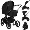 Image de Poussette 2 en 1 Lionelo Freya avec nacelle et siège auto, pliable jusqu'à 22 kg, roues en polyuréthane, suspension, surface de couchage XXL - Noir