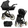 Image de Kunert Ivento Premium 2in1 poussette en noir avec cadre doré et équipement de confort