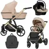 Image de Kunert ARIZO PREMIUM Poussette 3en1 en marron avec châssis doré, nacelle et accessoires