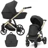 Image de Kunert ARIZO PREMIUM 2in1 Poussette éco-cuir en noir avec châssis doré, nacelle et accessoires