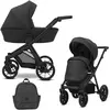 Image de Kunert 2in1 BRAV Poussette éco-cuir en noir avec cadre noir, roues en gel et design moderne