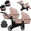 Image de Kunert BRAV DUO 3 en 1 poussette double avec 2x Cosmo coques bébé en rose et roues jaunes