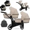 Image de Kunert BRAV DUO 3 en 1 poussette double avec 2x Cosmo coques bébé en Cream et jaune