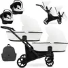 Image de Kunert BRAV DUO 3in1 Poussette double éco-cuir en blanc avec roues en gel et cadre noir