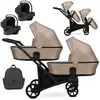Image de Kunert BRAV DUO 3in1 Poussette double éco-cuir bleu clair avec roues jaunes et cadre noir