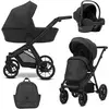 Image de Kunert BRAV 3in1 Poussette éco-cuir en noir avec roues articulées et siège auto Cosmo