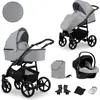 Image de Kunert MATA Poussette 3en1 en gris avec châssis noir - Poussette polyvalente pour bébé pour le confort et la sécurité