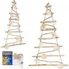 Image de BOGATECO Arbre de Noël artisanal de 95 cm de haut avec décorations, en bois de noisetier | Pendentif décoratif | avec 200 cm de lumières LED | panneaux de bois reliés par une corde de jute d'une épaisseur de 6 mm