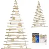 Image de BOGATECO Arbre de Noël artisanal de 205 cm de haut avec décorations, en bois de noisetier | Pendentif décoratif | avec 10 m de lampes LED | panneaux de bois reliés par une corde de jute de 6 mm d'épaisseur