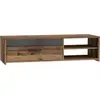 Image de PACO TV-Lowboard 120 cm : 1 tiroir, 2 niches ouvertes, effet bois vieilli et aspect béton foncé, meuble de rangement médiatique industriel