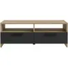 Image de Meuble TV en chêne et noir - 2 abattants + 2 niches - 95 x 36 x 34,5 cm