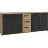 Image de Buffet en mélamine à particules - Chêne Artisan et noir - 4 portes + 3 tiroirs - 179,2 x 42 x 74,5 cm