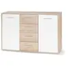 Image de Pilvi Buffet Bas 2 Portes 4 Tiroirs - Blanc Et Chene Sonoma - L 122,6 X P 34,2 H 88,1 Cm