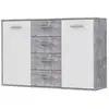 Image de Les Tendances - Pilvi Buffet Bas 2 Portes 4 Tiroirs - Blanc Et Beton Gris Clair - L 122,6 X P 34,2 H 88,1 Cm