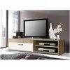 Image de Les Tendances   Meuble Tv Contemporain 120 Cm   Particules Mélaminé Décor Chêne Et Blanc   1 Abattant + 2 Niches   Dimensions L 120 X P 42 X H 32 Cm