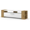 Image de Lowboard Armoire TV Livia 160 cm Commode TV Table Sideboard Hi-Fi Étagères Brillant Chêne Artisan Blanc Brillant