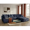 Image de Bobochic - Canapé Panoramique Convertible Roxelane Tissu Bouclette Avec Pouf Angle Droit Bleu Foncé