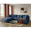 Image de Bobochic - Canapé Panoramique Convertible Roxelane Tissu Chiné Avec Pouf Angle Gauche Bleu Foncé