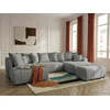 Image de Bobochic - Canapé Panoramique Convertible Roxelane Tissu Chiné Avec Pouf Angle Droit Gris Clair